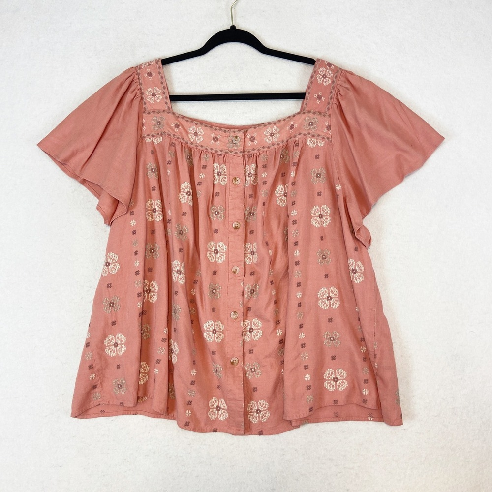 LOT Torrid Embroidered Peasant Tops Square‎ Neck Button Front Milkmaid Prairie - Picture 3 of 10